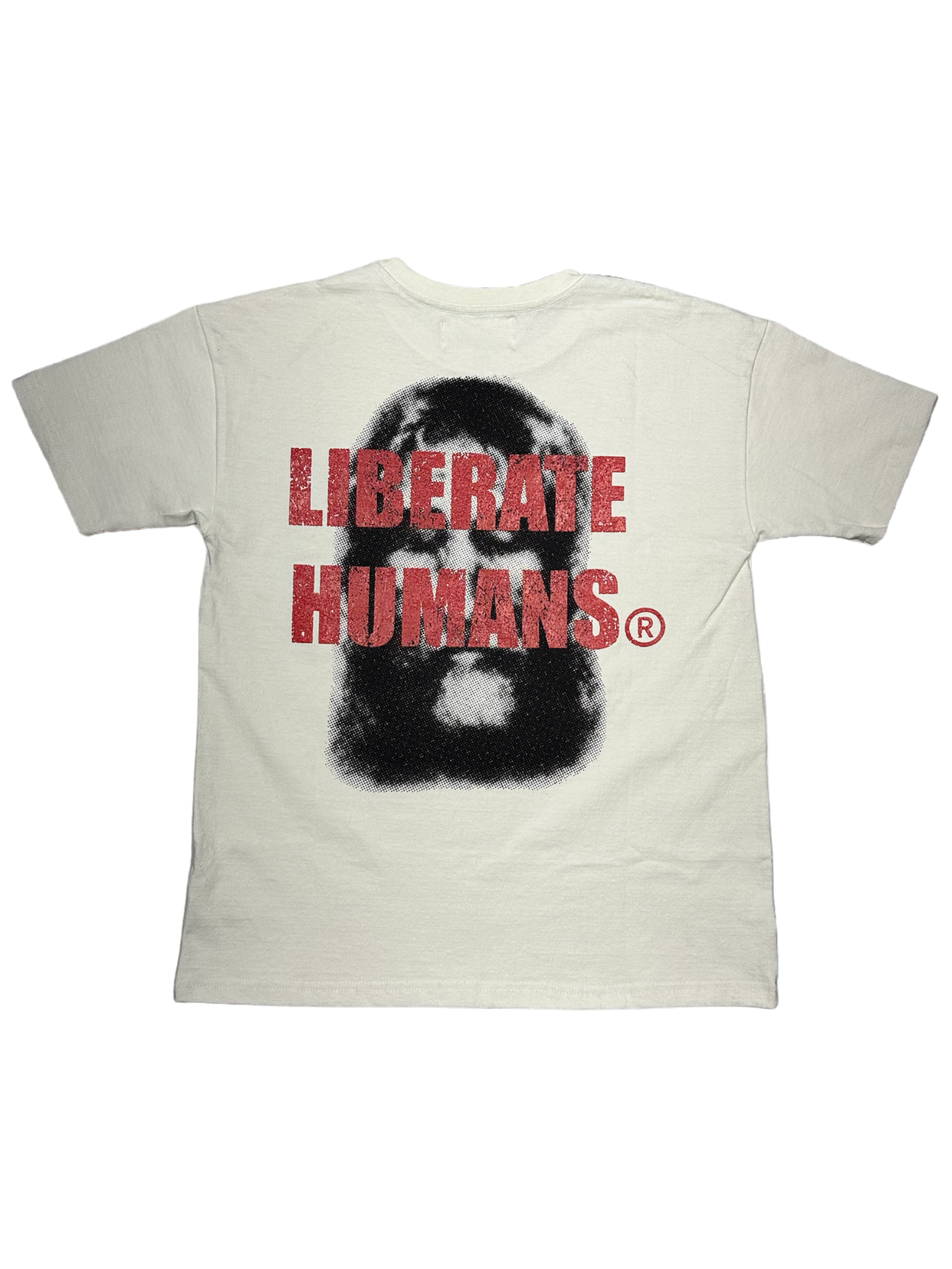 LIBERATE HUMANS Heavy Messenger Tee - White/red